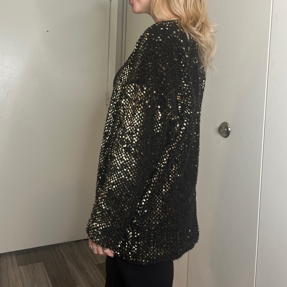 Express black & gold sequin cardigan jacket - Picture 3 of 10